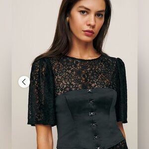 Reformation Strapless Jaclyn Ballet Cropped Corset Black Satin 2 NWT Dead Stock